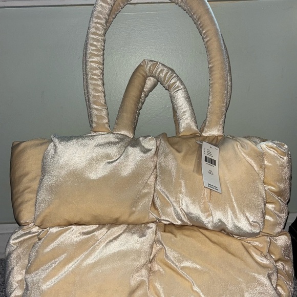 Anthropologie Ivory Puffer Velvet Tote Bag - Picture 5 of 7